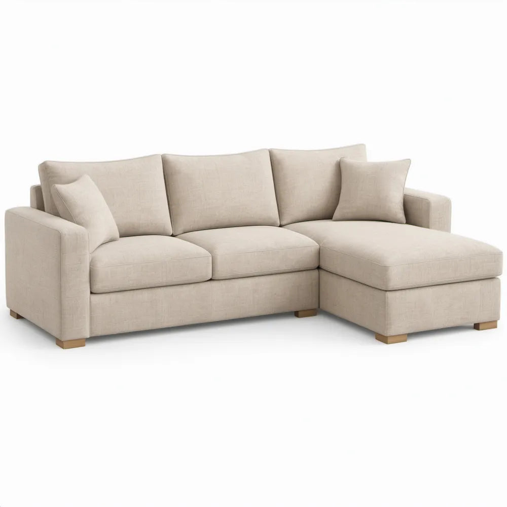 Beige hoekbank met chaise longue rechts, 240 x 160 x 85 cm, polyester