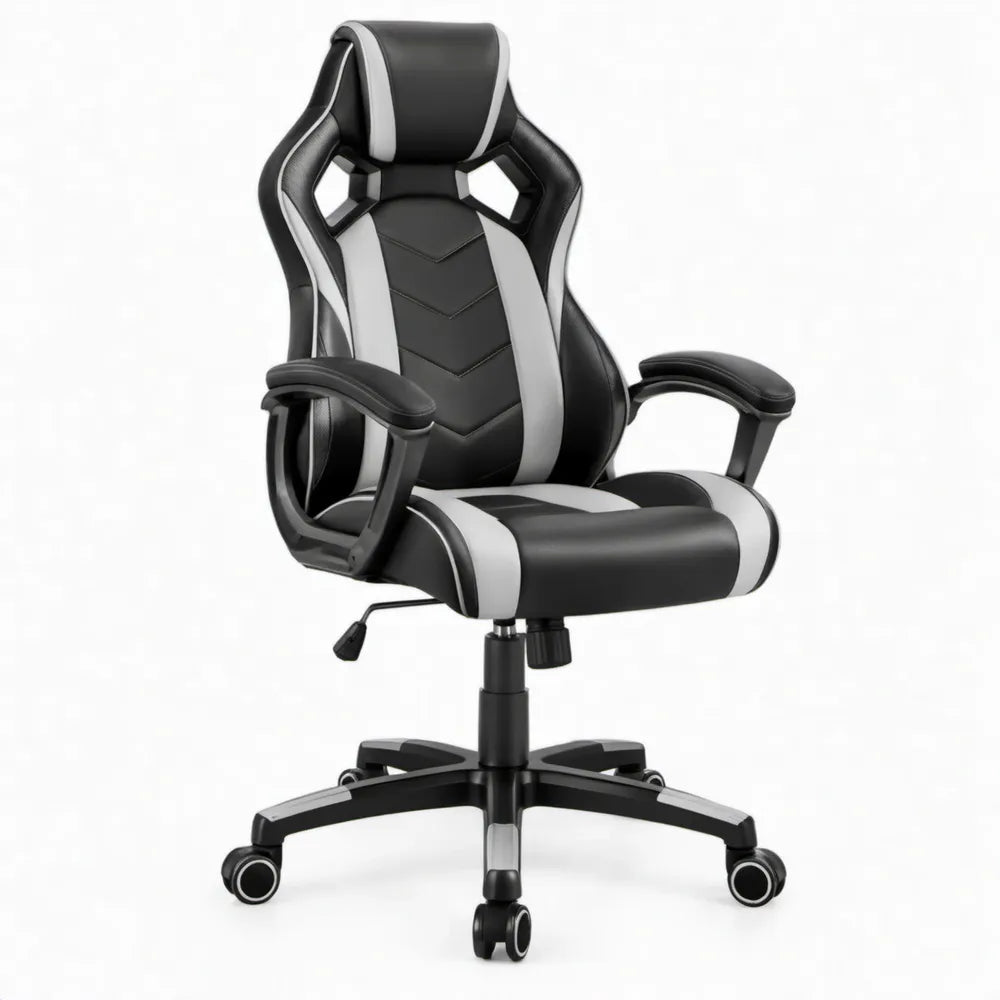Verstelbare gamingstoel zwart/grijs van PU-kunstleer, 64 x 64 x 112-122 cm