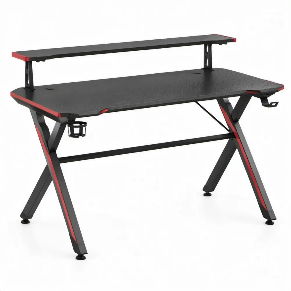 Gamingbureau met monitorplank 120 x 60 x 75 cm zwart/rood MDF en staal
