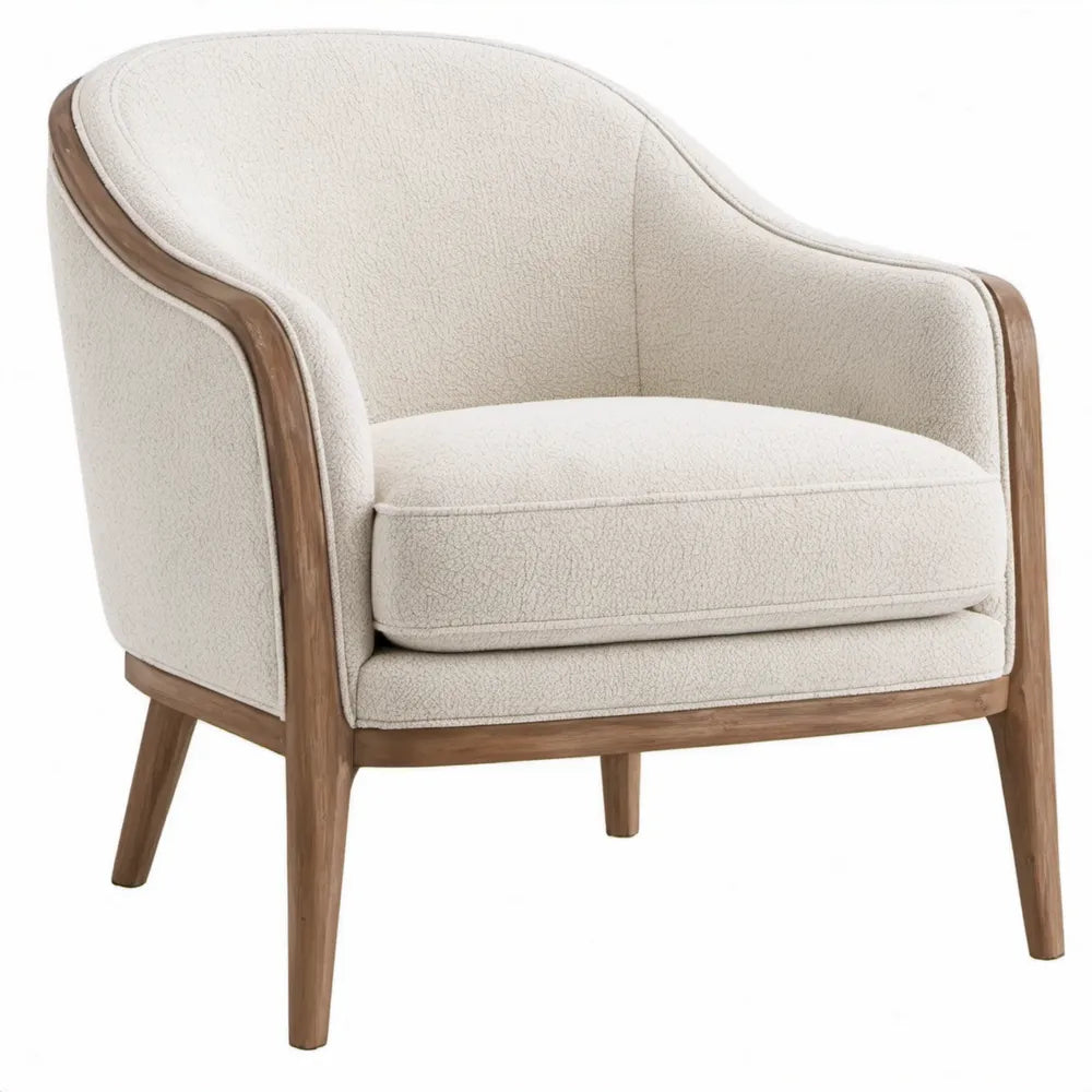 Bouclé fauteuil met armleuningen, 74 x 76 x 78 cm, ivoor en naturel bruin