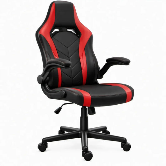 Gamingstoel van PU-kunstleer, 63 x 64 x 112-122 cm, Zwart/Rood