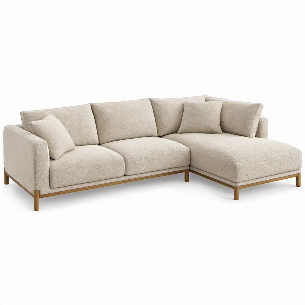 L-vormige hoekbank met rechter chaise longue 270 x 170 x 85 cm in crème en naturel