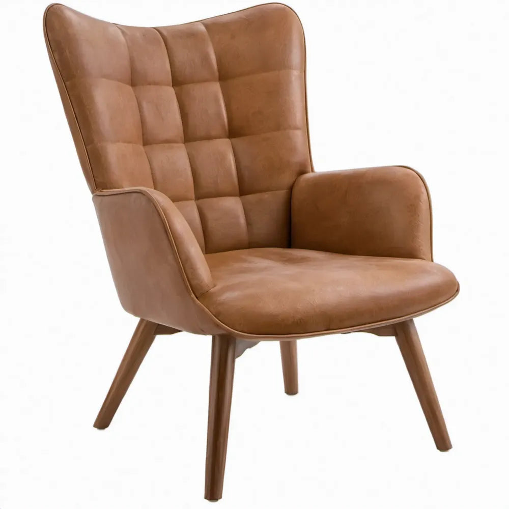 Fauteuil met hoge rugleuning en armleuningen 68 x 75 x 105 cm cognacbruin kunstleer met houten poten