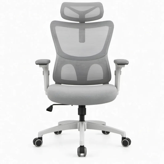 Ergonomische bureaustoel met hoofdsteun, grijs, 66 x 64 x 116-126 cm