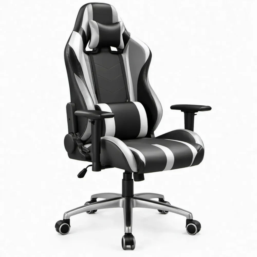 Ergonomische gamingstoel van PU-kunstleer zwart/wit, 65 x 65 x 120-130 cm
