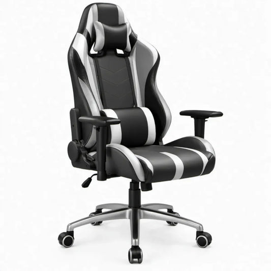 Ergonomische gamingstoel van PU-kunstleer zwart/wit, 65 x 65 x 120-130 cm