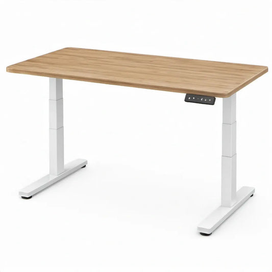 Elektrisch verstelbaar zit-stabureau 120 x 60 cm – eikenkleurig blad en wit stalen onderstel