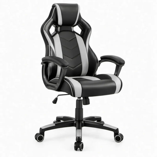 Verstelbare gamingstoel zwart/grijs van PU-kunstleer, 64 x 64 x 112-122 cm