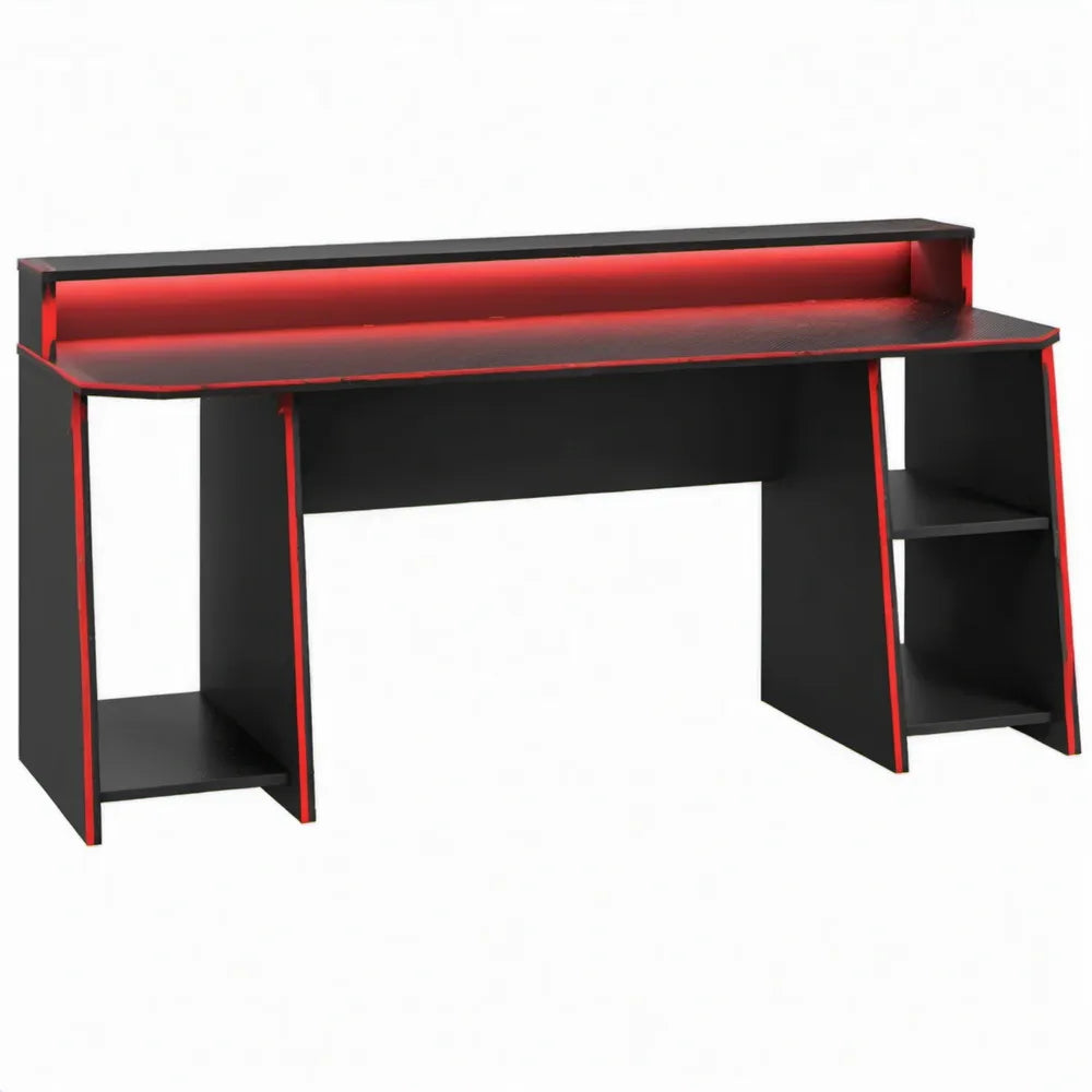 Gamingbureau met rode ledverlichting, zwart/rood, 140 x 60 x 90 cm