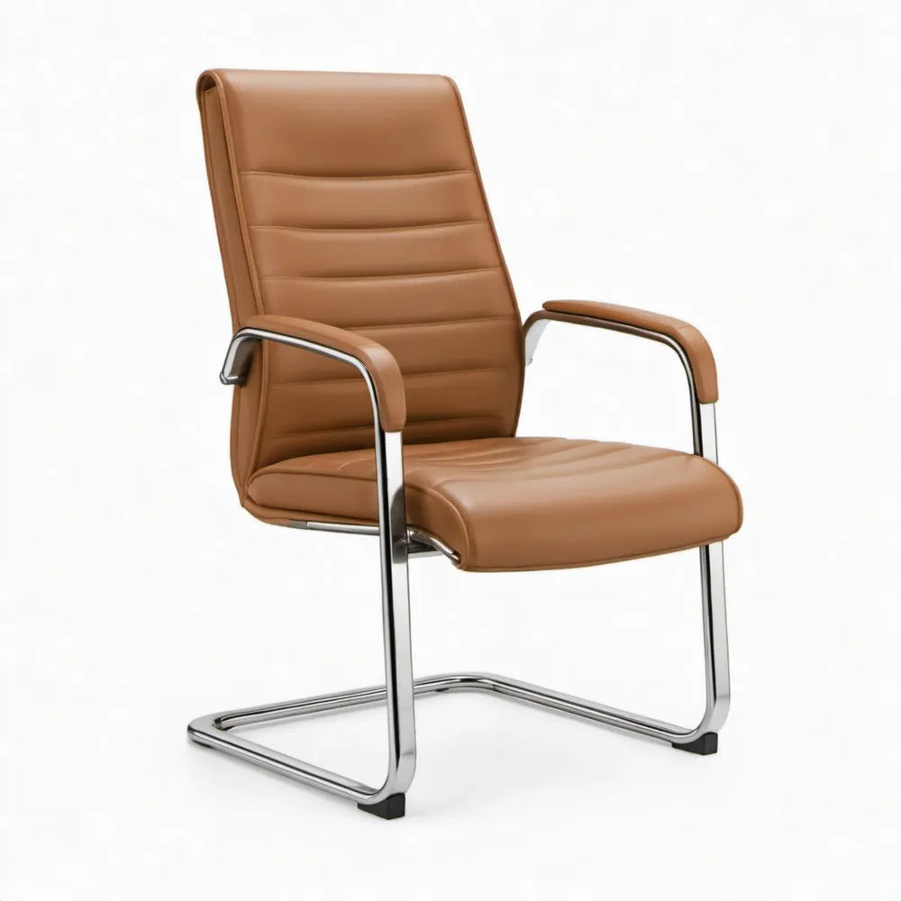 Bruine stoel met armleuningen van PU-kunstleer en chroom, 60 x 64 x 102 cm