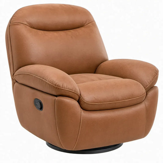 Draaibare handmatig verstelbare fauteuil van bruin PU-kunstleer met zwarte voet, 90 x 92 x 103 cm