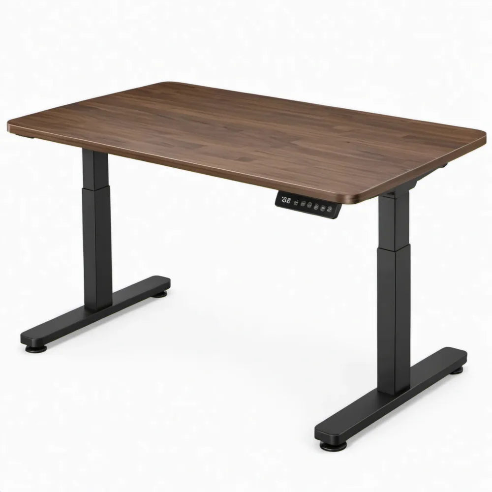 Elektrisch in hoogte verstelbaar bureau 120 x 60 cm, walnootbruin en zwart