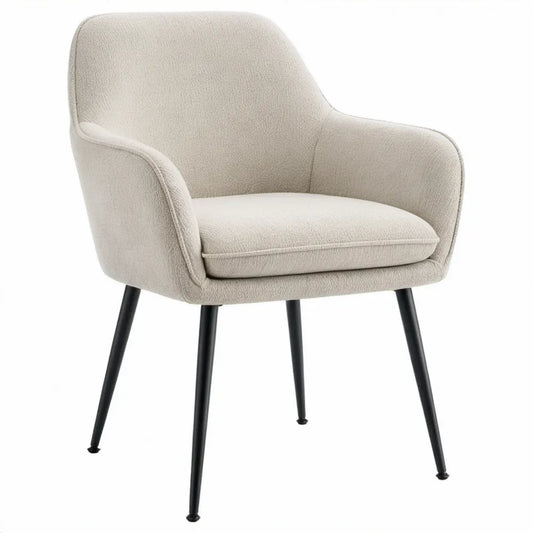 Fauteuil met armleuningen 65 x 67 x 83 cm gebroken wit bouclé met zwarte stalen poten