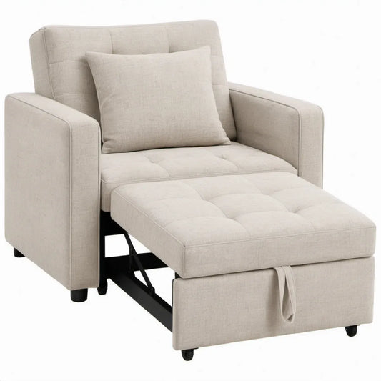 Uitschuifbare slaapfauteuil met voetenbank en kussen, Crème, 90 x 94 x 92 cm